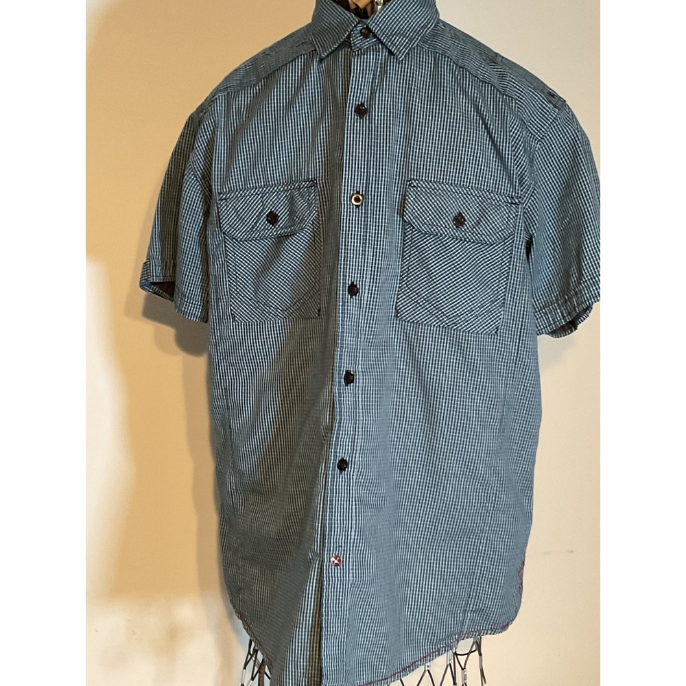 Drill Clothing Co Mens Medium Blue Micro Check Short Sleeve Button Down Shirt